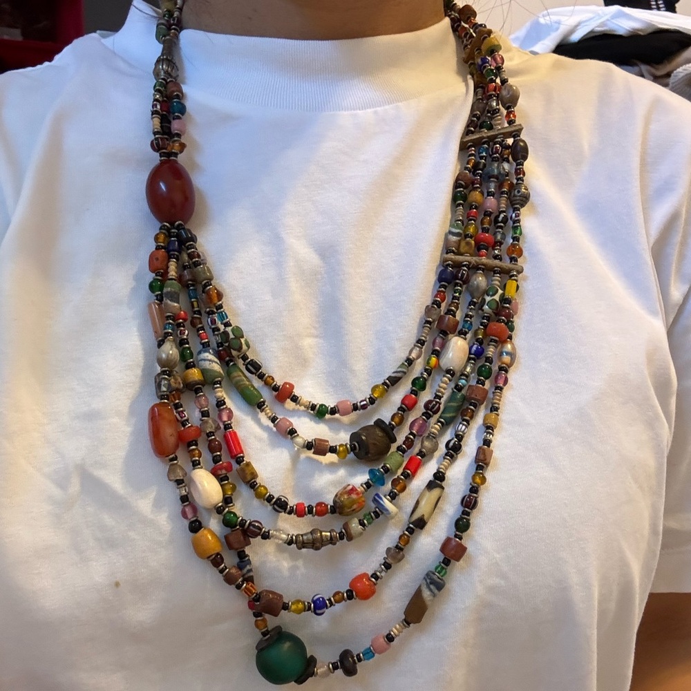 African Multi Stranded Multicolor Beaded Necklace - image 6